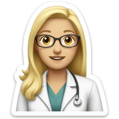 Blonde woman wearing a lab coat with a clipboard in her hand sticker