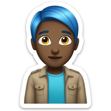 Blue straight hair with pronouns sticker