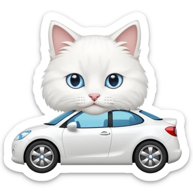 Please create a small emoji the size of 🚗 featuring a pure white cat with blue eyes on a white car viewed from side. Again it is necessary that the emoji must be extremely small, much smaller than a standard sized sticker. sticker
