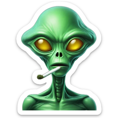 Alien smoking weed Below a ufo sticker