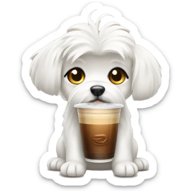 Maltese dog with iced coffee sticker