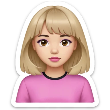 lght skintone girl, curtain bang and middle bangs, medium to long hair, brown to black eyes, pink lips, using pink shirts sticker