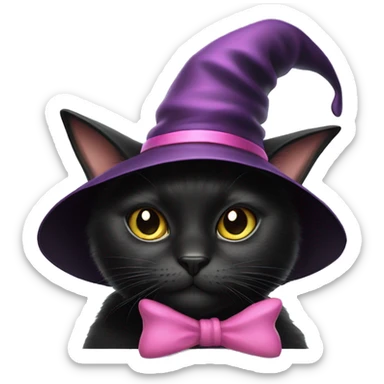 Black cat with pink witch hat sticker