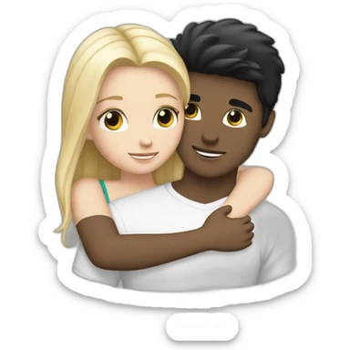 blond white girl hug white boy with black hair sticker