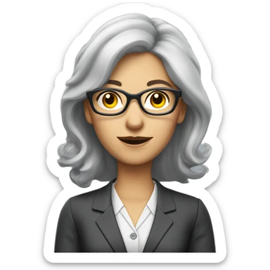 lady accountant with glasses and grey shoulder length hair with calculator sticker