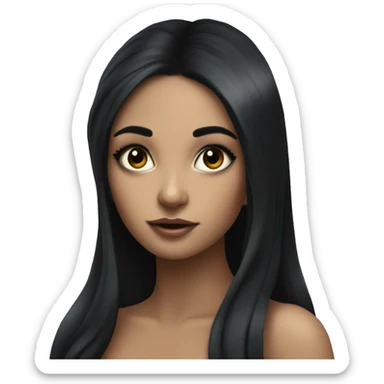 fairy with long, flowing black hair. She is slender with an hourglass figure and has strikingly large, expressive eyes. The fairy is applying black mascara to her long lashes, showcasing her beauty and elegance sticker