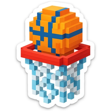 Voxel-style basketball in a net, variation 5 sticker