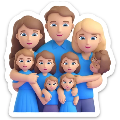 Family with mother, father and three little girls, everyone has light brown hair and blue eyes sticker