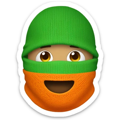 a smily emoji with a green, white and orange balaclava sticker
