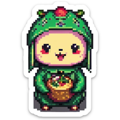 festive and lively tung tung tung sahur in pixel art style sticker