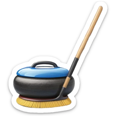 An icon showing a close-up of a curling stone sliding across the ice with a broom beside it. The scene is set in a brightly lit stadium, with detailed spectator stands in the background. Transparent background highlights the focus, skill, and atmosphere of the curling sport. sticker