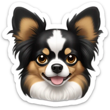 Black tan papillon long hair Chihuahua dog with some white markings chest and a snout sticker