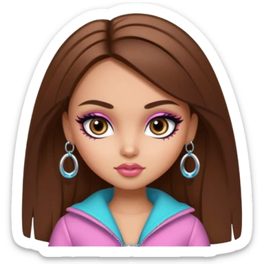 girly bratz baddie, beautiful eyes, eyeliner, medium length straight brown hair sticker