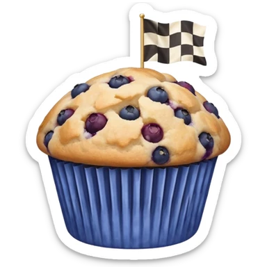 Blueberry muffin with a checkered race flag  sticker
