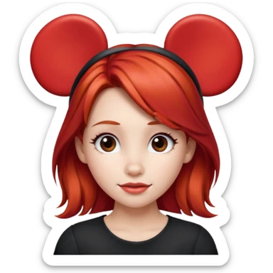 red haired girl with red mickey ears sticker