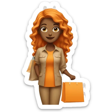 Tan girl with long orange hair holding shopping bags sticker