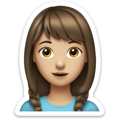 girl with brown hair, bangs and blue eyes  sticker