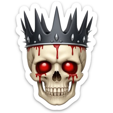 Human skull crowned with iron thorns, blood-soaked, dark medieval gothic sticker