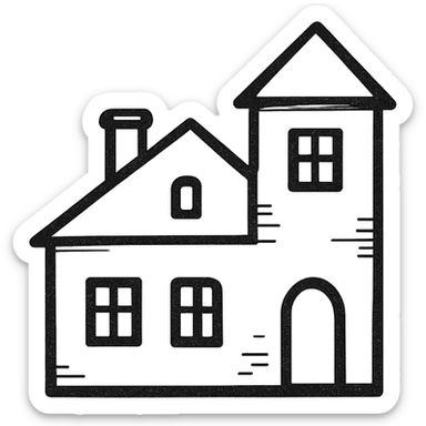 Icon of a house in Kaliningrad, hand drawn, black outlines, no fill, simple and clean, top view sticker