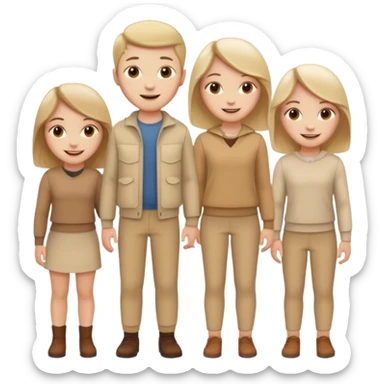 4 white girls and 2 white boys in beige clothes smiling  sticker