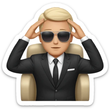 white man in formal suit wearing sunglasses resting with hands behind head sticker