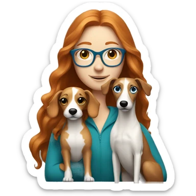 ginger girl with long hair and blue glasses holding whippet sticker