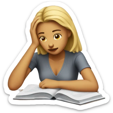 a woman who is sad and studying for college sticker