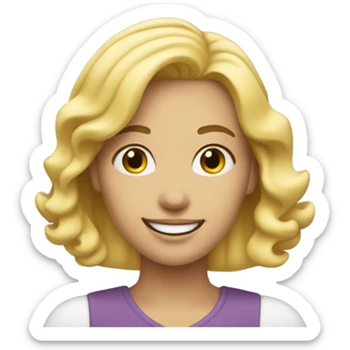 Blond woman with both hands under chin smiling sticker