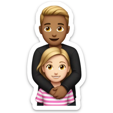 Girl in pink stripe shirt hugging boy in black tshirt sticker
