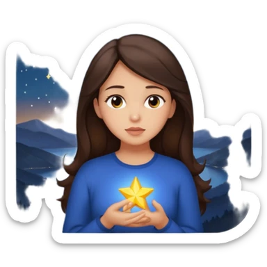 brunette woman pondering with a glowing star above her, nighttime scene sticker
