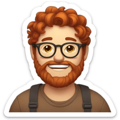 Chubby, non binary, round glasses, long brown hair and chaotic red beard, laughing ans sleepy sticker