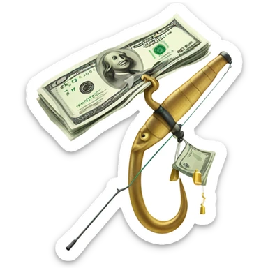 Fishing pole catching cash sticker