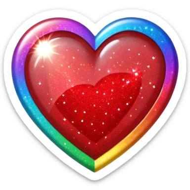glitter heart with rainbow sparkles sticker