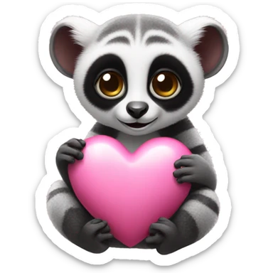 Lemur holding pink heart  sticker