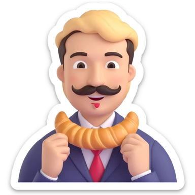 man with croissant mustache, happy expression sticker
