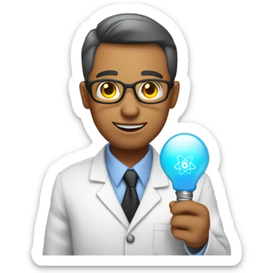 nuclear physicist holding lightbulb sticker