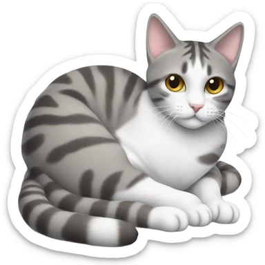 gray and white tabby cat laying down sticker