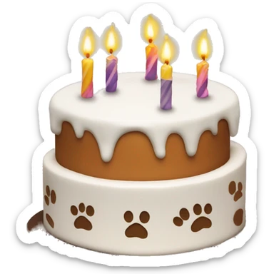 Paw print birthday cake with three candles sticker