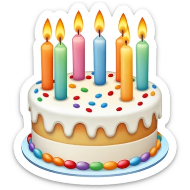Birthday cake with candles and celebration sticker