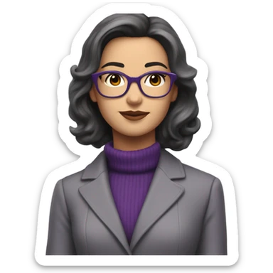 Full torso of Tv show young Diana Prince wearing grey suit with purple turtleneck and eyeglasses  sticker