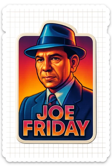 a poster of Joe Friday, inspired by the reference photo, retro stickers style sticker