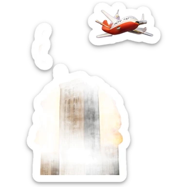 Two square towers on fire and an airplane in background sticker