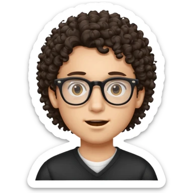 faça um garoto com cabelo tamanho médio cacheado, com óculos e grills preto. sticker