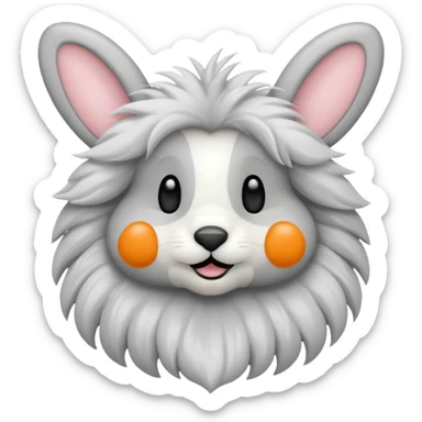 een grijs konijn met oren naar omlaag met een bloemetje sticker