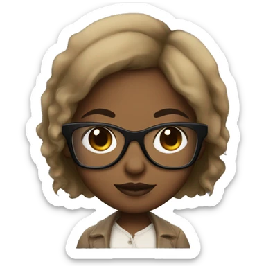 Black chibi woman brown skin with glasses sticker