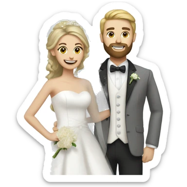 Brunette bride and blond hair with beard groom posing together sticker