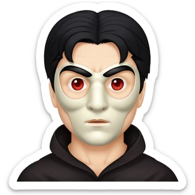 masked man, evil, serial killer, creepy, black hair, older, shoulders sticker