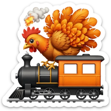 Chicken eating a train while the chicken is exploding sticker