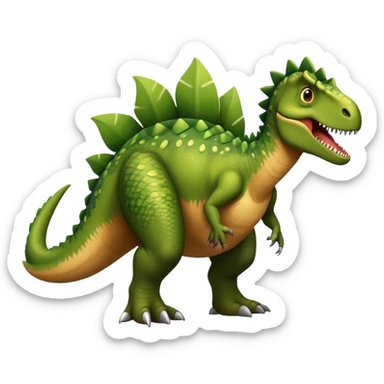 A large, herbivorous dinosaur with a sturdy, muscular build and a beaked mouth. Its skin is textured with scaly patterns in earthy tones of green and brown. It has a distinctive thumb spike on each hand, strong hind legs for walking, and a long, balanced tail sticker