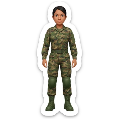 Filipino female army soldier bdu camo with green combat boots no plate carrier and no belt no knee pads long sleeve sticker